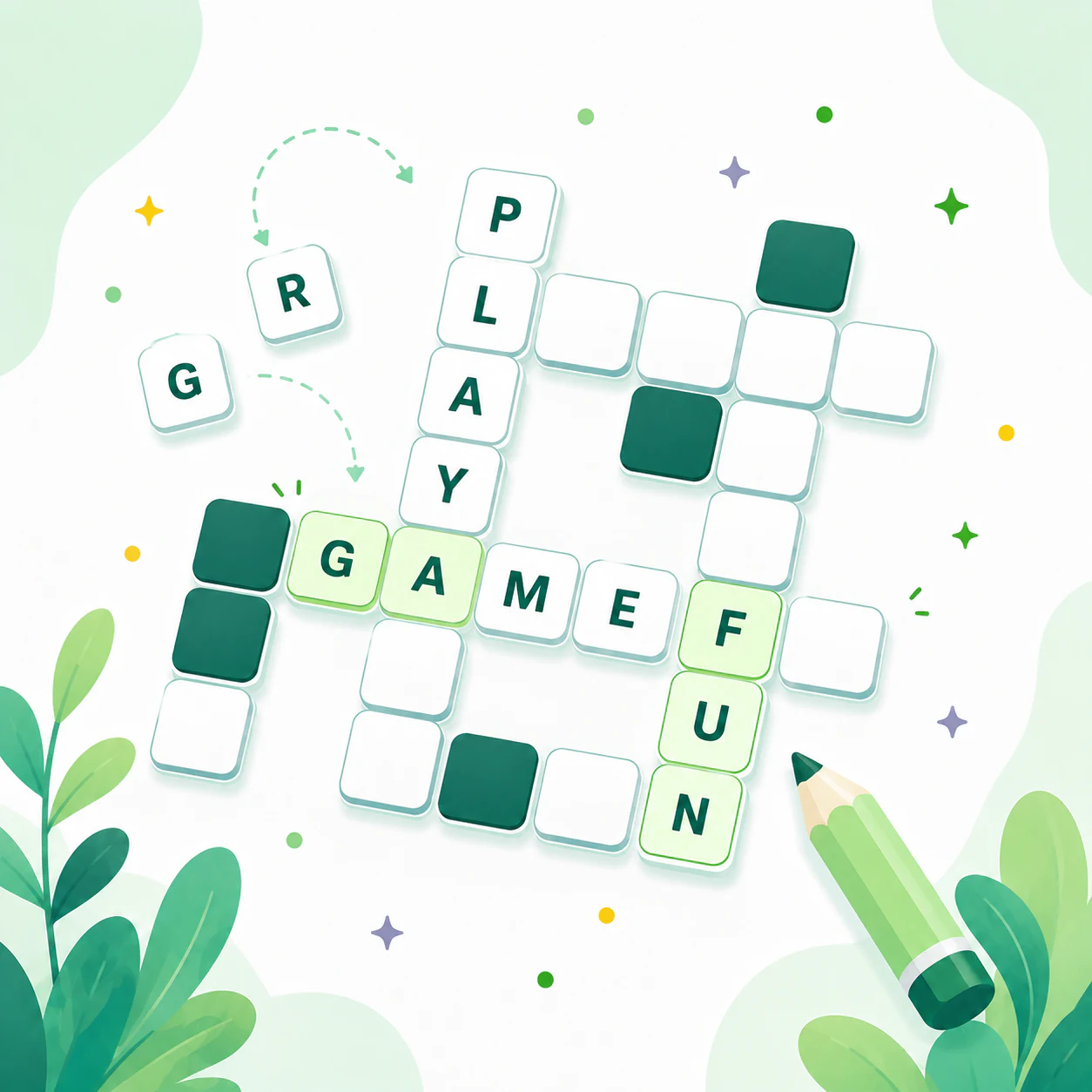Illustrated crossword board spelling play, game, and fun