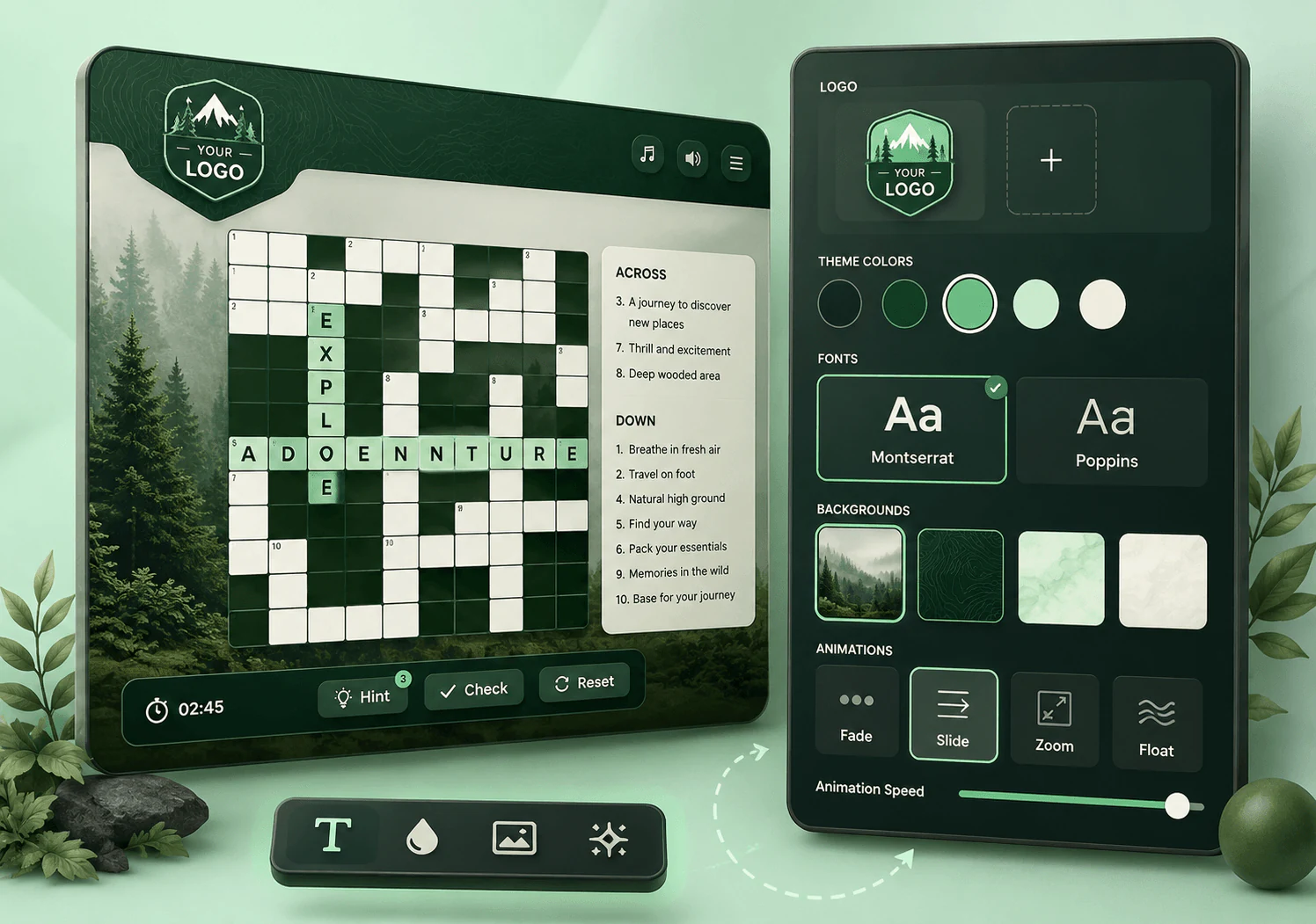 ResultFly crossword game screen with a grid and clue list