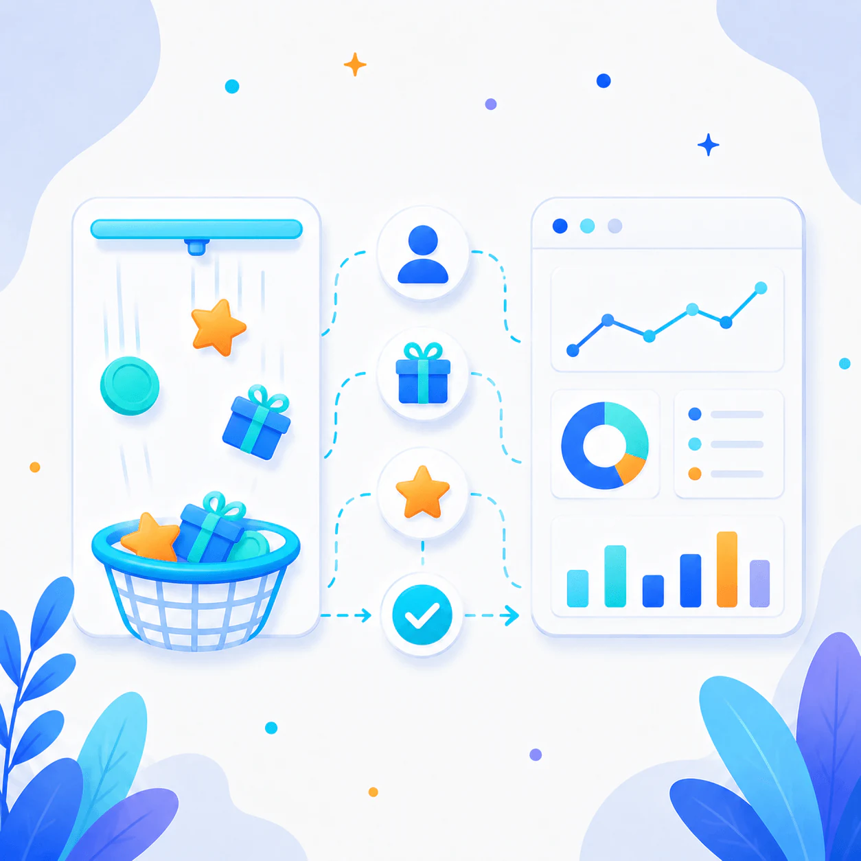 Illustrated falling objects game connected to customer data and analytics