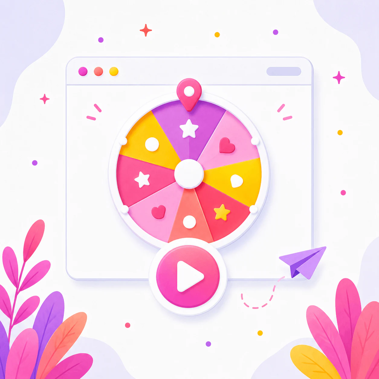 Illustrated fortune wheel campaign displayed inside a browser-style frame