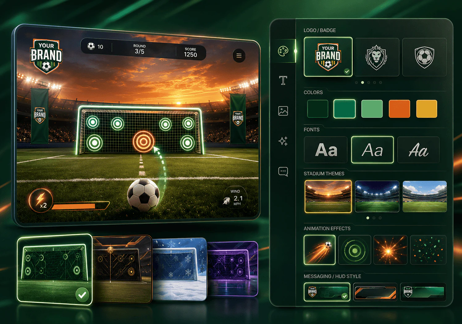 ResultFly goal shot game screen with a field target and campaign controls