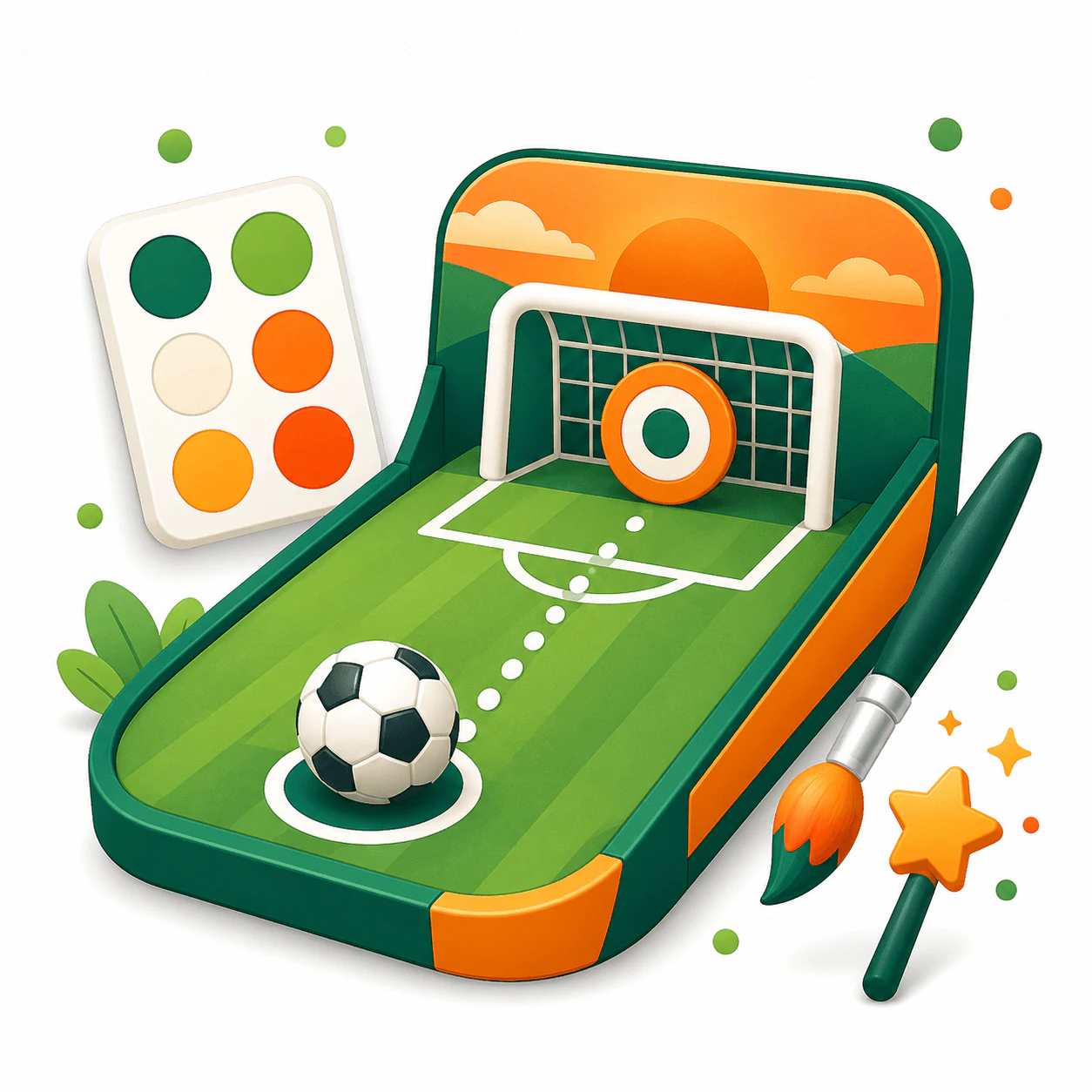 Illustrated branded goal shot game with custom field and colors