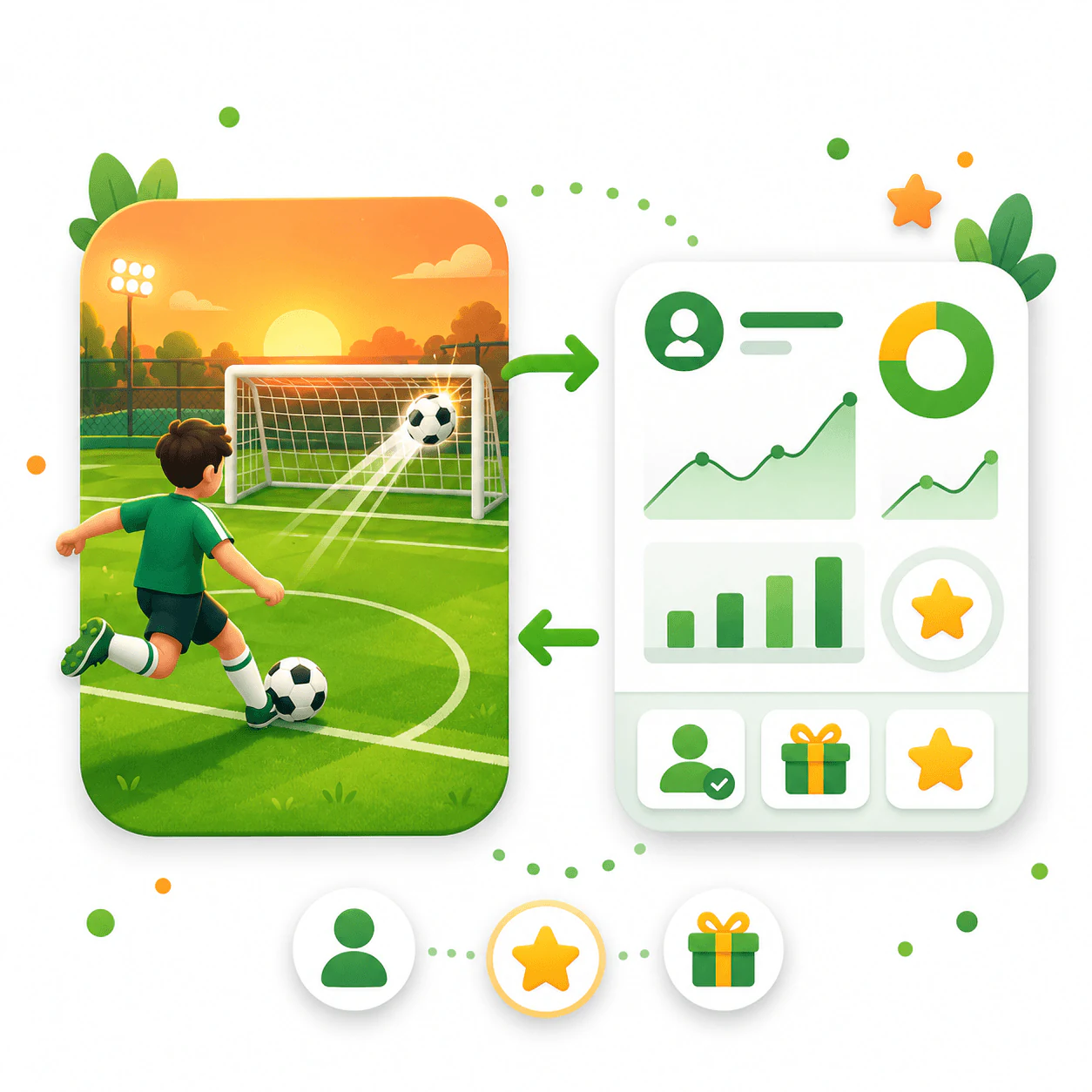 Illustrated goal shot game connected to customer data and analytics