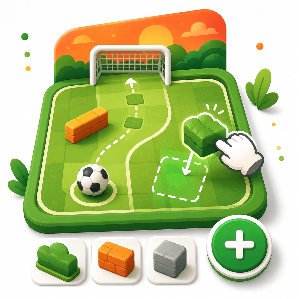 Illustrated goal shot game setup with soccer ball and target