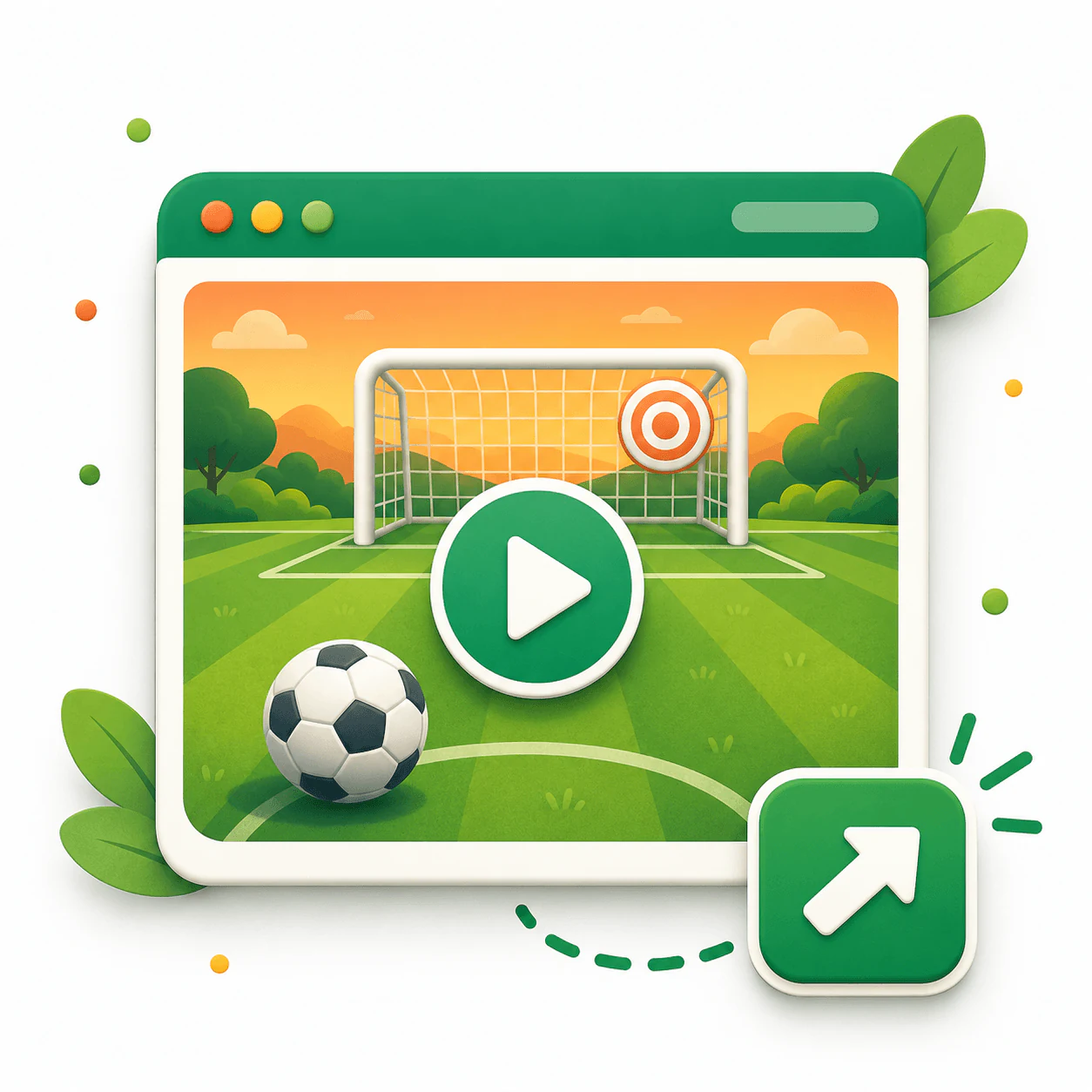 Illustrated goal shot campaign displayed inside a browser-style frame