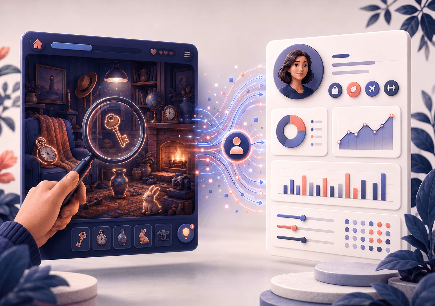 ResultFly hidden objects game screen with a search scene and campaign controls