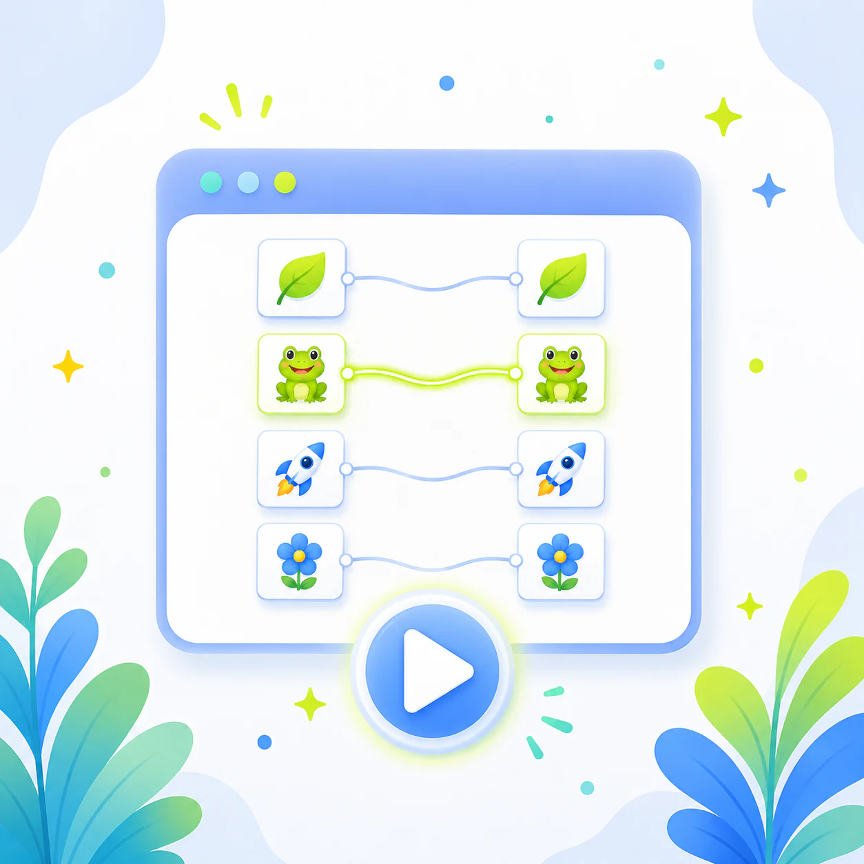 Illustrated matching game displayed inside a browser-style frame