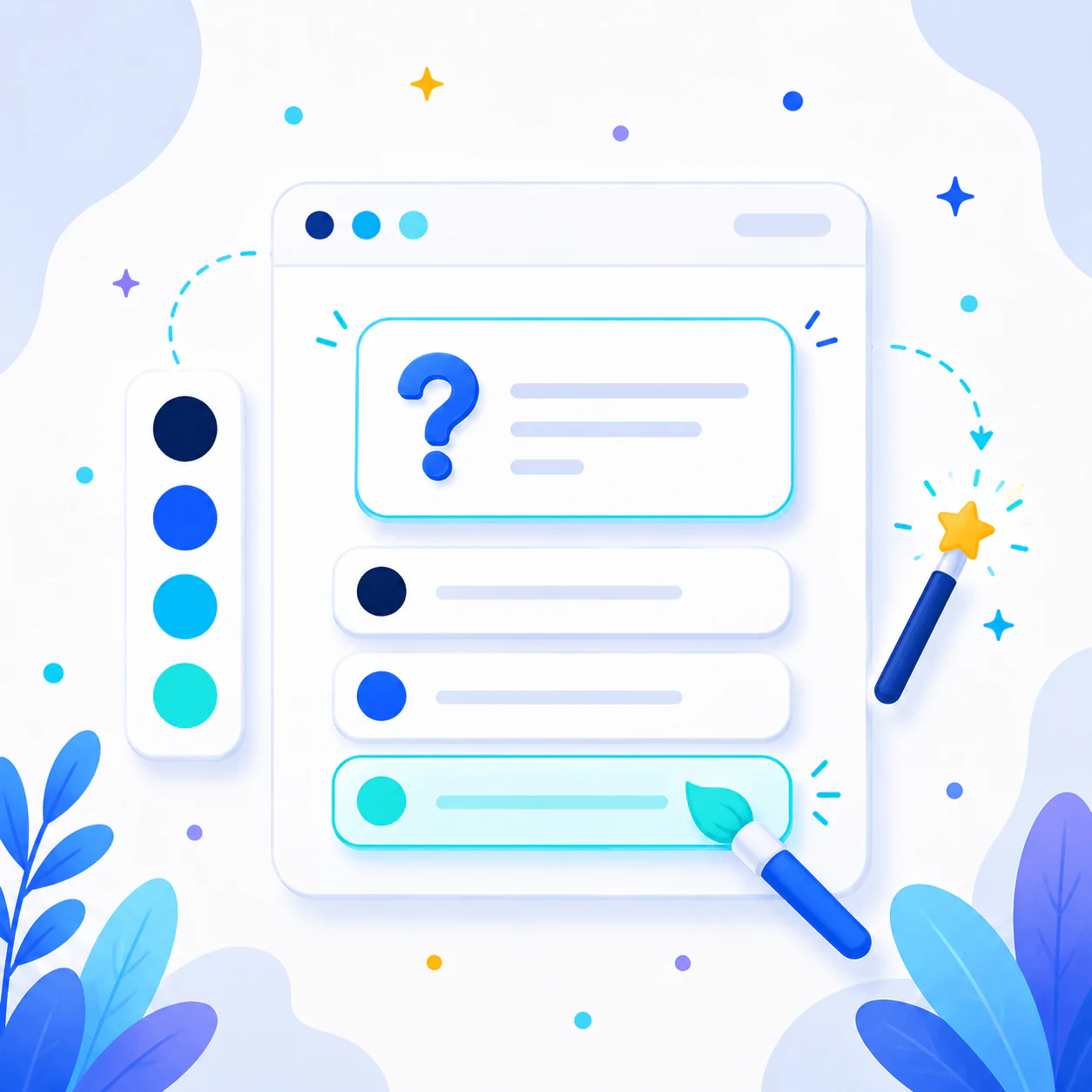 Illustrated branded quiz interface with customized answer options