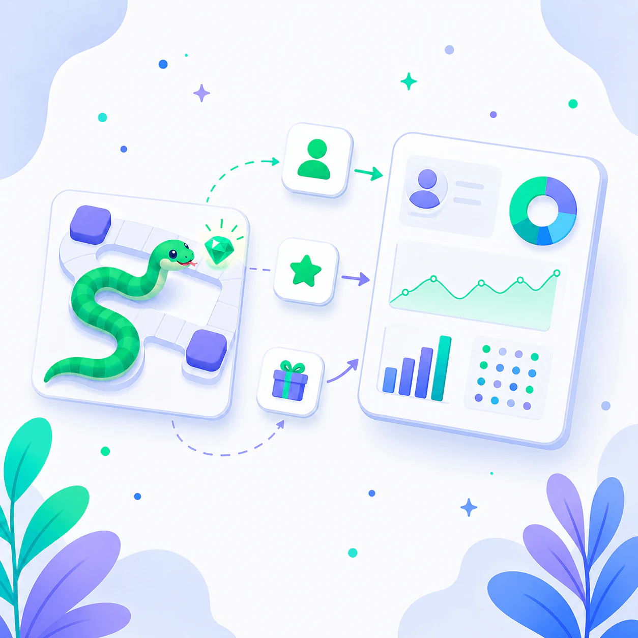 Illustrated snake game connected to customer data and analytics