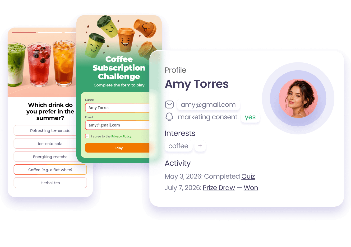 Customer profile built from quiz and campaign interactions